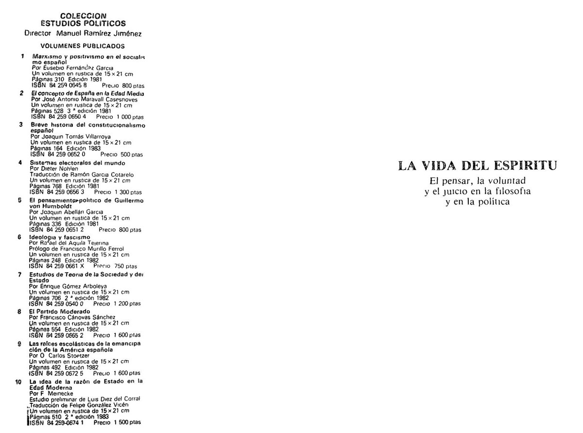 La vida del espíritu. El pensar, la voluntad y el juicio en la filosofía y en la política